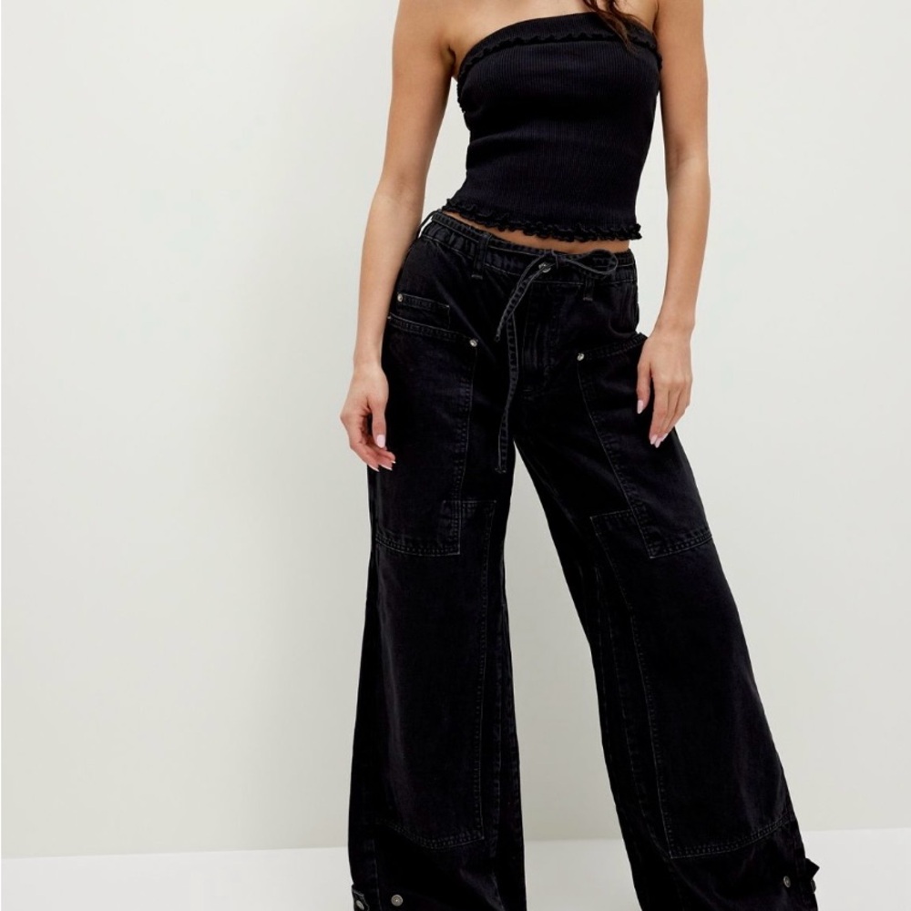 NWT Free People Black Curvy Outlaw wide leg jeans